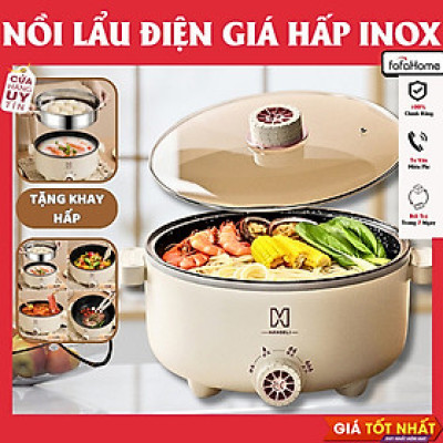 Nồi Lẩu Điện 2 Tầng 28cm Mandeli, Nồi Lẩu Điện Đa Năng Kèm Xửng Hấp Công Suất 1000W Nồi Lẩu Điện Đa Năng 2 Tầng Kèm Giá Hấp Inox 28 Cm Tráng Men Chống Dính Công Suất 1000W- Hàng chính hãng