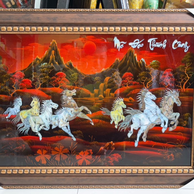 Tranh sơn mài mã đáo thành công cẩn ốc xà cừ cao cấp size 40x60 cm treo tường, trang trí,...