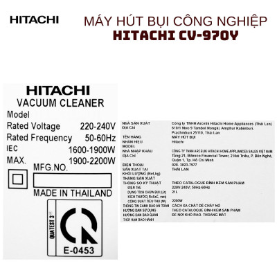 Máy hút bụi công nghiệp Hitachi CV-970Y 24CV TG dung tích 21L công suất 2200W xuất xứ Thái Lan - Hàng chính hãng