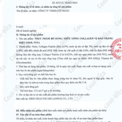 Nước Uống Collagen Peptide 3000mg Coolvita Hỗ Trợ Trẻ Hóa Sáng Da, Hỗ Trợ Dưỡng Tóc và Móng Kết Hợp Vitamin B3 (45ml× 7 túi)/hộp