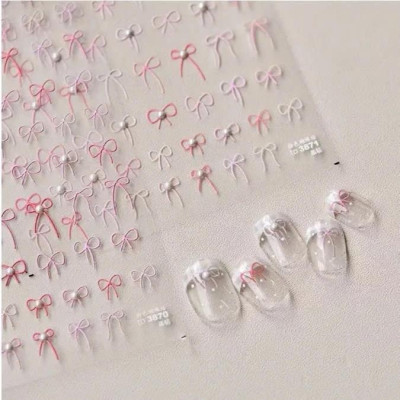 Sticker 5D Lụa Nổi Hình Dây Nơ Mảnh Mix Màu Trắng Hồng dán nail Cao Cấp TL004 Đính Đá Trang Trí Móng Siêu Dễ Thương Phong Cách Hàn Quốc Nữ Women