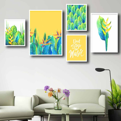 Bộ 5 tranh canvas treo tường Decor Hoa lá phong cách scandinavian - DC080