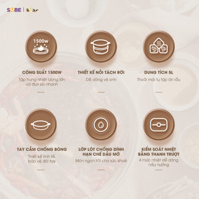 Nồi lẩu Bear SB-NL05F 5L (1500W) - Hàng chính hãng