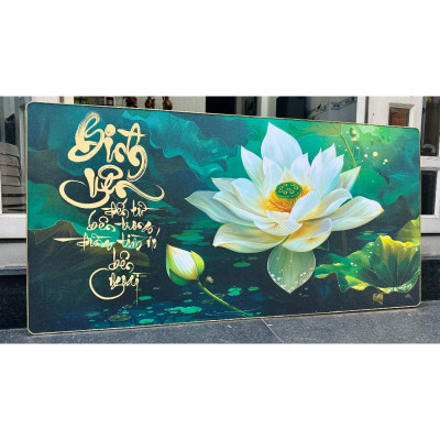 (ẢNH CHỤP THẬT) Tranh treo tường tráng gương hoa sen trắng trang trí phòng khách, phòng thờ