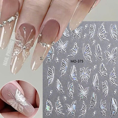 Sticker 5D Bướm Phản Quang Cánh To MO375 Làm Nail Dán Móng Siêu Xinh, Hình Dán Móng Ánh Ngọc Trai Bướm Nổi MOSR Trang Trí Móng Hàn Quốc