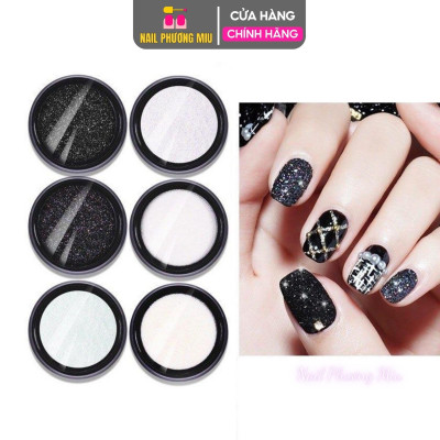 Set Nhũ Rắc Đen Trắng 6 Hũ, Chất Liệu Tinh Thể Kim Cương Siêu Sáng, Trang Trí Móng Lung Linh, Dành Cho Thợ Làm Nail Nữ Women