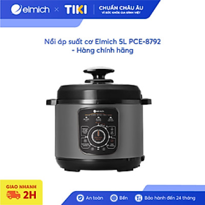 Nồi áp suất cơ Elmich 5L PCE-8792, công suất lớn 1000W, dung tích 5L, tuyệt đối an toàn với van xả tự động được thiết kế trên nắp nồi, bảo hành 24 tháng, đổi trả 12 tháng - Hàng chính hãng