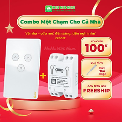Combo Công Tắc Cửa Cuốn Thông Minh Và Công Tắc Wifi Thông Minh Hunonic Điều Khiển Toàn Bộ Ngôi Nhà Từ Xa Qua Điện Thoại