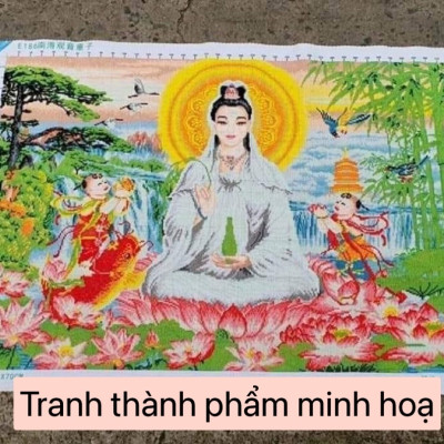 Tranh thêu kín Quan âm E186, kích thước 100 x 70 cm