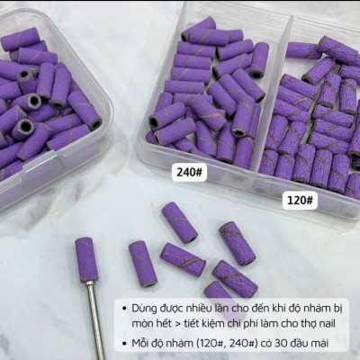 Đầu Mài Nhám Tím Mini 240, 120  Hộp 60 chiếc Làm Nhám Bề Mặt Móng, Tăng Độ Bền Móng Làm Nail, Đắp Gel Bột, Dễ Sử Dụng Nail Phương Miu