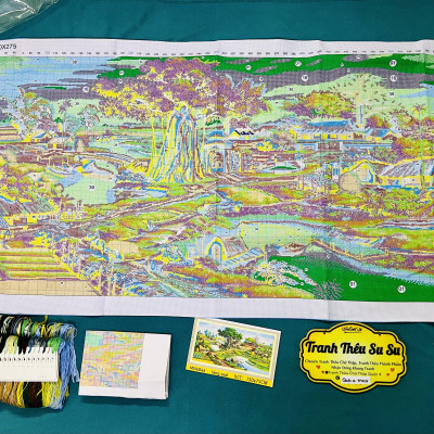 Tranh thêu kín chữ thập Làng quê MN6046, kích thước 150 x 75 cm