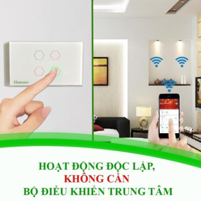 Công tắc cảm ứng Hunonic Datic 1 nút kết nối Wifi điều khiển mọi thiết bị từ xa qua điện thoại, 2 màu trắng và đen