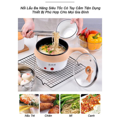 Nồi Lẩu Điện Đa Năng, Ca Nấu Mì Tiện Lợi Kèm Giá Hấp Có Tay Cầm Tiện Dụng 18cm, Nồi Lẩu Hấp Mini 2 Tầng Cao Cấp- Hàng Chính Hãng