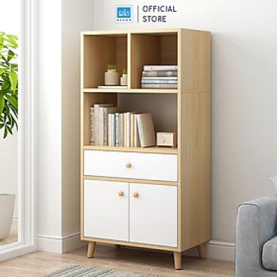 Kệ Sách Gỗ Đứng Nhiều Ngăn Hiện Đại Màu Trắng Phối Vân Gỗ Sồi Thương Hiệu SIB Decor KSG39