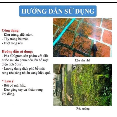 Bột Tẩy Rong Rêu Túi 500gr ,Đa Năng – Diệt Sạch Rong Gốc Mạnh, Làm Sạch Nền Xi Măng, Sân Gạch