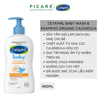 Sữa tắm gội dịu lành cho bé Cetaphil Baby Wash & Shampoo with Organic Calendula 400ml