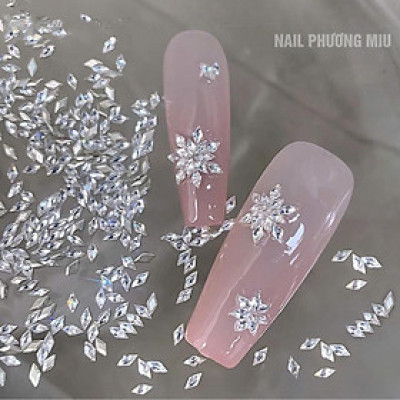Đá Khối Diamond Chân Bằng Hình Thoi Gắn Móng Siêu Sáng, Set 100 Viên Charm Làm Nail Size Mini Màu Trắng Thủy Tinh Lấp Lánh