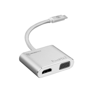 Cổng chuyển đổi MicroPack POWER HUB MINI 2 MDC-4V USB-C To 4 Ports HDMI 4K-60Hz/ VGA FullHD/ USB-C PD 100W/ USB-A Hàng Chính Hãng