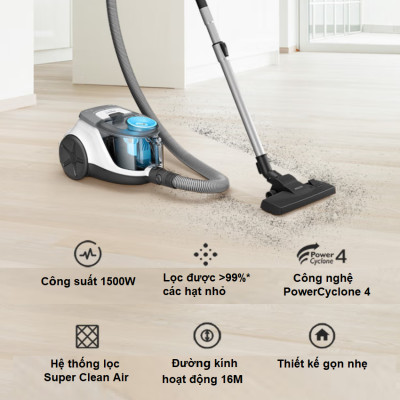 Máy hút bụi gia đình Philips công suất lớn 1500W có hộc chứa XB2023 /81 - Hàng nhập khẩu