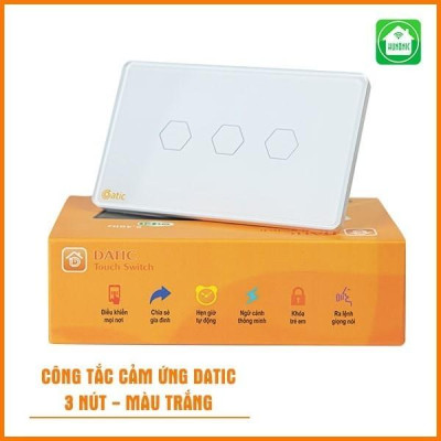 Công tắc cảm ứng Hunonic Datic 3 Nút kết nối Wifi điều khiển mọi thiết bị từ xa qua điện thoại, 2 màu trắng và đen