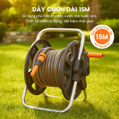 Bộ vòi nước tưới cây rửa xe đa năng Lebenlang LBLB3364 dây dài 15m, 1 đầu tưới, dây cuốn trợ năng - hàng chính hãng