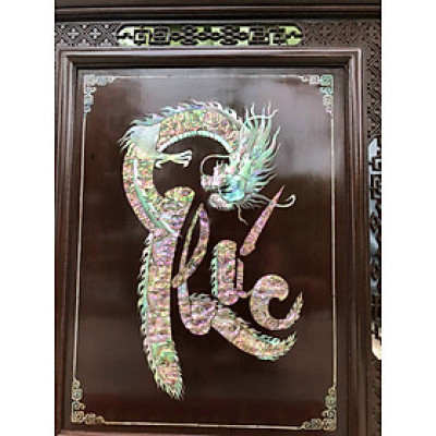Tranh chữ phúc rồng hóa  khảm ốc đỏ kết hợp với vỏ bào ngư kt 60×50cm
