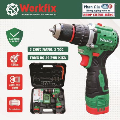 Máy Khoan Dùng Pin WORKFIX  16,8V -  Đầu Kẹp Autolook 10mm Pin 4 Cell bảo hành chính hãƞg