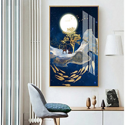 Tranh treo tường phòng khách, phòng ngủ -Tranh treo 1 tấm dọc M26634/ Gỗ MDF cao cấp phủ kim sa/ Chống ẩm mốc, mối mọt/Bo viền góc tròn