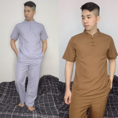 ĐỒ LAM ĐI CHÙA Set Đồ Lam Cao Cấp Cổ Tàu 3 Nút