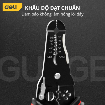 Kìm Bấm Dây Điện Đa Năng Deli - Kết hợp uốn, cắt, bấm, tách dây - Chất liệuThép Cao Cấp, Điều Chỉnh Lực Tuốt Dây Dễ Dàng