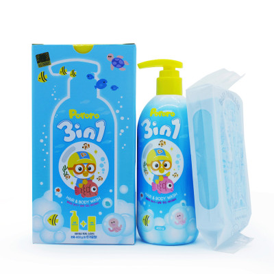 Sữa tắm gội xả 3-in-1 trẻ em tặng kèm bông tắm Pororo Hàn Quốc 400ml