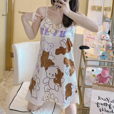 Váy Ngủ Sexy, Đầm Ngủ Họa Tiết Vải Satin Cao Cấp <70Kg