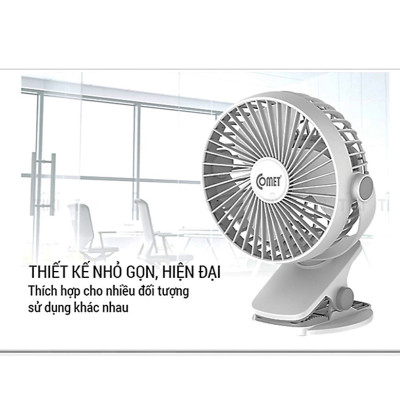 Quạt Kẹp Sạc Mini Tích Điện Comet Xoay 360 Độ CRF0705 (5W) - Hàng chính hãng