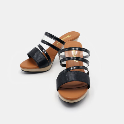 Giày sandal nữ cao gót đế vuông 7 phân hàng hiệu rosata hai màu đen đồng ro518