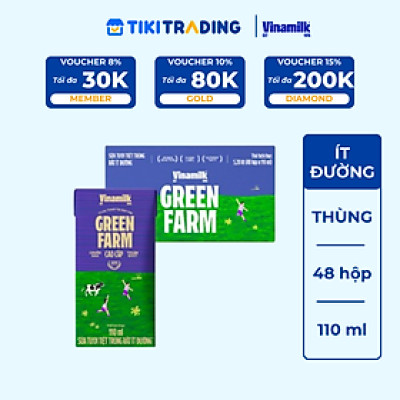 Thùng 48 hộp Tươi Tiệt Trùng Vinamilk Green Farm rất ít đường 110ml