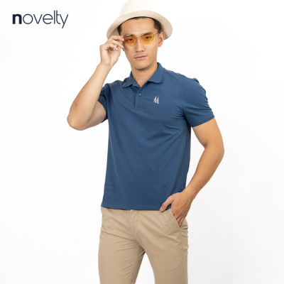 Áo thun Polo trơn màu xanh ve chai in họa tiết ngực NOVELTY 191164N