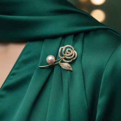 Trâm Cài Áo Vest, Áo Dài Đính Ngọc Trai Baroque Hình Hoa Trà thời trang thiết kế Hity ACC403