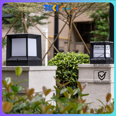 Đèn trụ cổng năng lượng mặt trời vuông đơn giản TC03 kích thước 21-26cm tích hợp remote [3 màu ánh sáng]