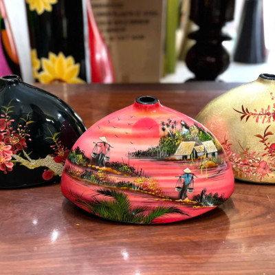 Bình hoa sơn mài Thanh Bình Lê- Bình cánh quạt kiểu lạ mắt cắm hoa, trang trí nhà cửa, văn phòng, kệ tủ, làm quà tặng ý nghĩa