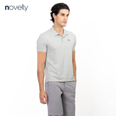 Áo thun Polo trơn màu xám nhạt in họa tiết ngực NOVELTY 191166N