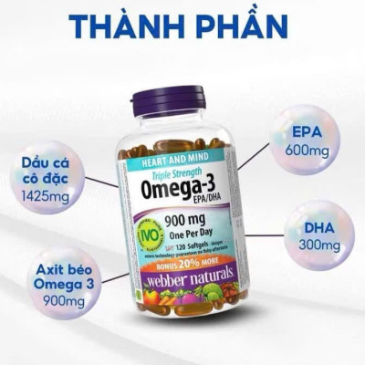 (Nhập khẩu, có tem phụ) Omega3 Webber Naturals lọ 120 viên 