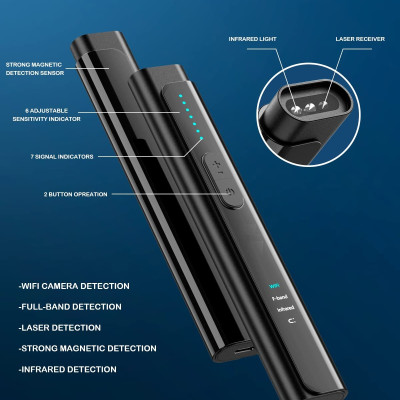 ROGTZ - Máy Dò WT16 Phát Hiện Camera Máy Ghi Âm Nghe Trộm Thiết Bị GPS Dò Sóng Wifi Dò Sóng RF Phát Hiện Tự Động 6 Cấp Độ Nhạy Phạm vi dò rộng 10-15m Cổng Sạc Type-C Angten Đa Hướng Pin Lithium 3.7V/200mA 15 giờ Màn Hình Hiển Thị - Hàng Chính Hãng