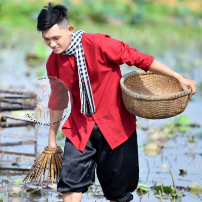 BIG SIZE Bộ bà ba phối áo cate đỏ quần phi đen - Có bộ bà ba Bigsize- may sỉ bà ba toàn quốc - May bộ bà ba theo yêu cầu