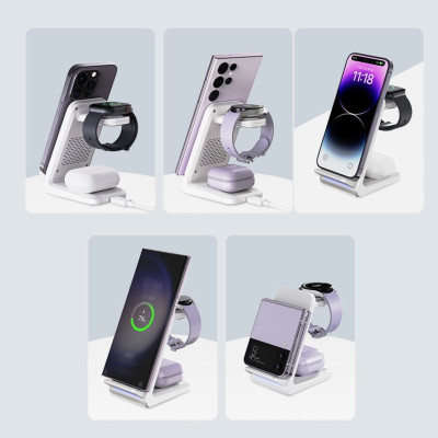 Đế sạc Choetech T608 nhanh không dây 3 in 1 công suất 15w có thể tháo rời- Hàng chính hãng