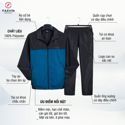 Bộ Gió Dày Nam FASVIN BD22535 02 Lớp Lót Thun Thể Thao Dày Dặn Ấm Áp