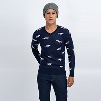 Áo len nam dài tay cổ tim màu xanh đen  NOVELTY 180563I