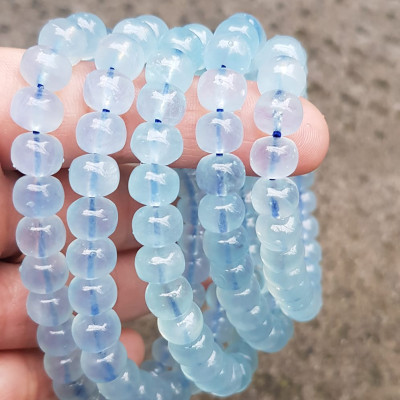 Vòng tay phong thủy may mắn đá Aqua Xanh hạt bầu tròn mới đẹp Size 8mm bóng đẹp Vòng màu xanh Aqua nhẹ nhàng mát lạnh đeo tay xinh xắn lắm ạ