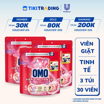 Combo 3 Túi Viên Giặt Tiện Lợi OMO 3 Trong 1 30 viên