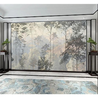 (HCM) Tranh dán tường 3d cảnh núi rừng tích hợp sẵn keo( có in theo kích thước yêu cầu)