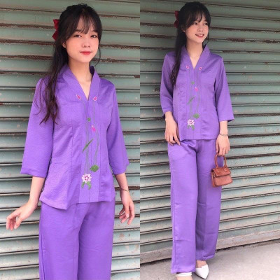 ĐỒ LAM ĐI CHÙA  Mẫu Sen Vải Lụa Pháp Cao Cấp